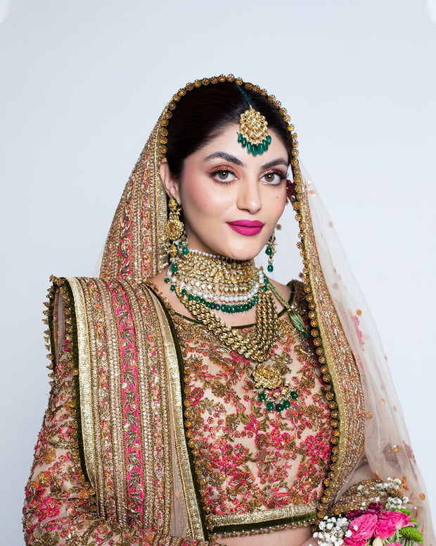 Embellished Pakistani Bridal Dress in Lehenga Choli Dupatta Style