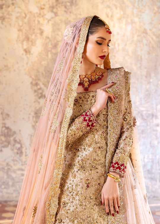 Embellished Pakistani Bridal Dress in Wedding Lehenga with Kameez and Net Dupatta Style Online