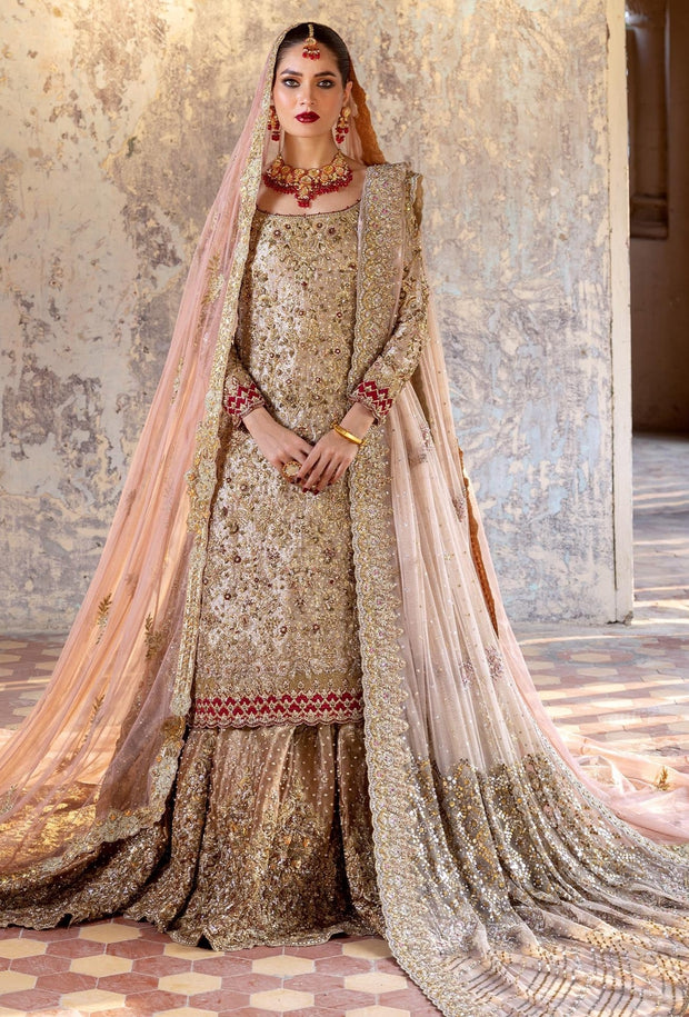Embellished Pakistani Bridal Dress in Wedding Lehenga with Kameez and Net Dupatta Style