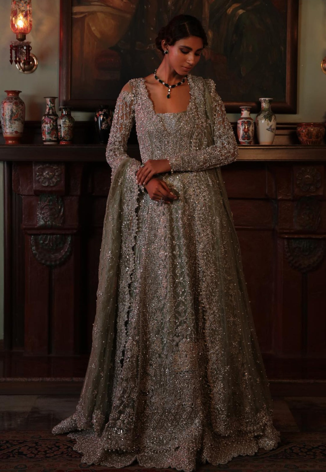 Embellished Pakistani Bridal Gown & Lehenga Set for Weddings