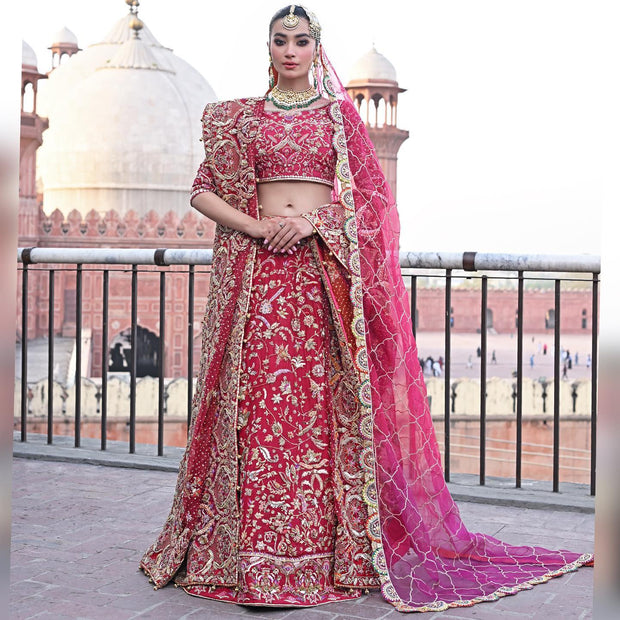 Embellished Pakistani Bridal Lehenga Choli and Dupatta