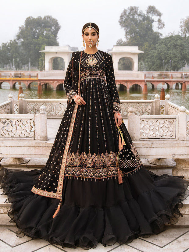 Embellished Pakistani Dresses Black Frock Sharara Suit