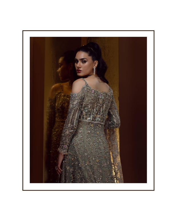 Embellished Pakistani Front Open Gown and Lehenga Dress