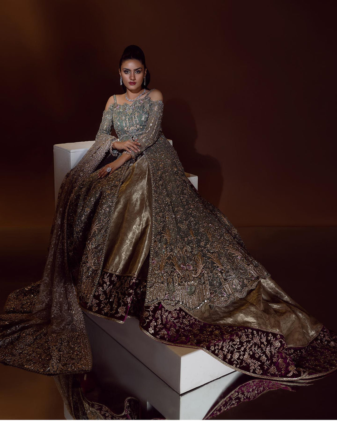 Premium Embellished Pakistani Bridal Gown & Lehenga Set
