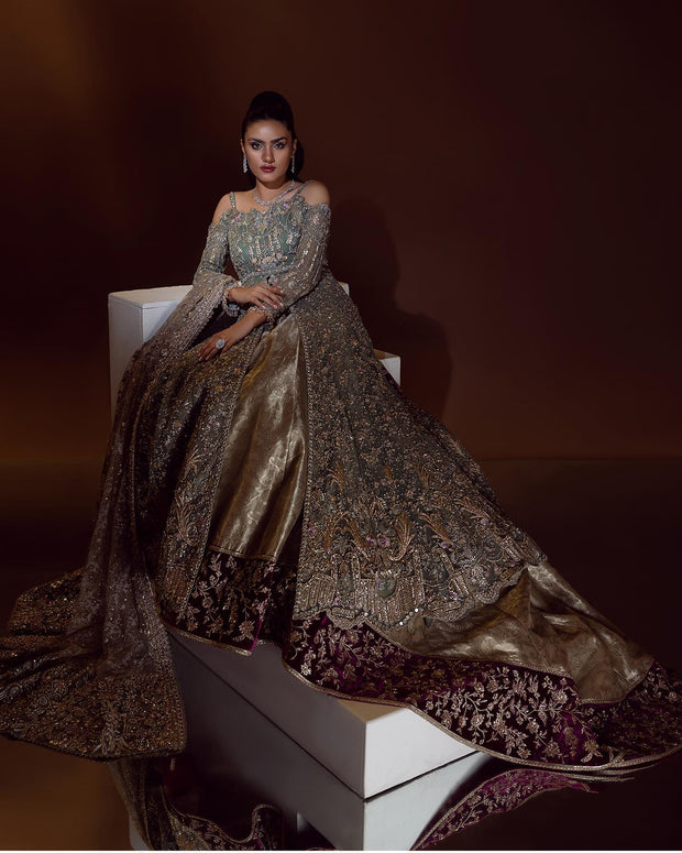 Embellished Pakistani Front Open Gown and Lehenga Dress Online