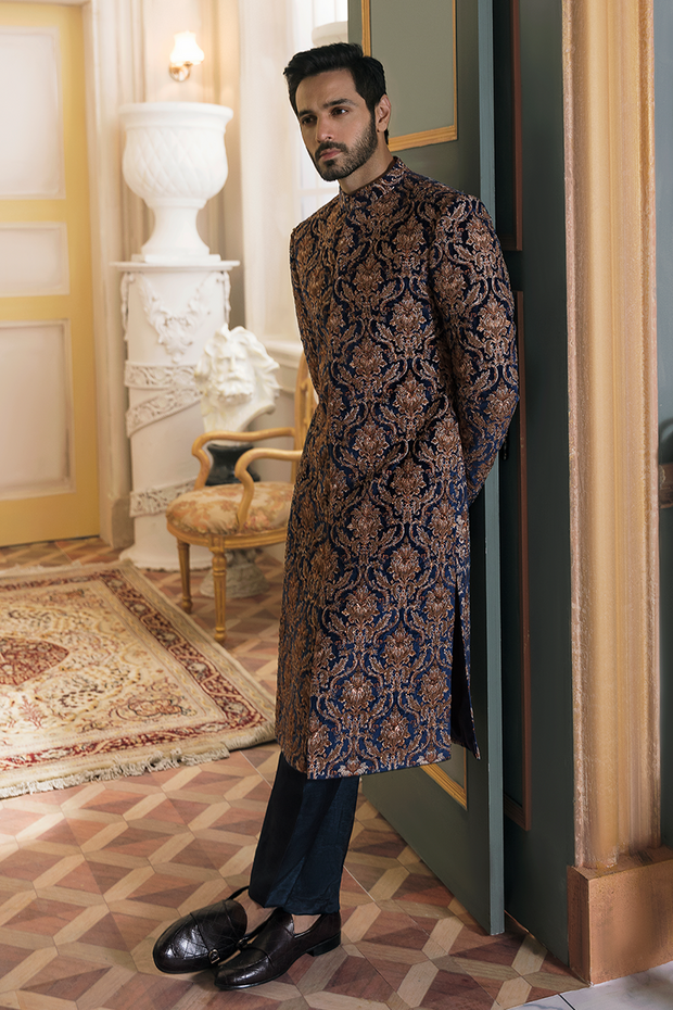 Embellished Pakistani Groom Sherwani in Blue