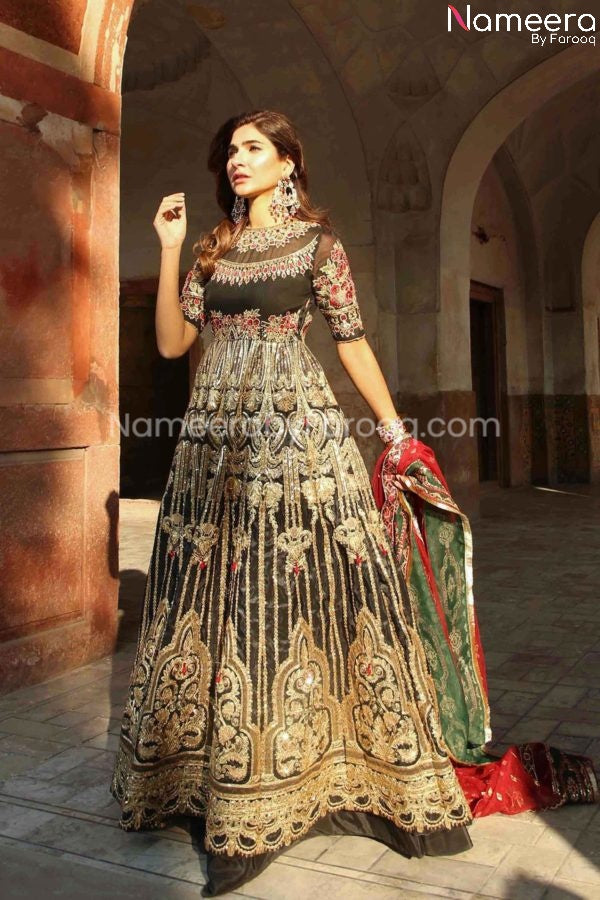 Embellished Pakistani Long Gown for Wedding Wear