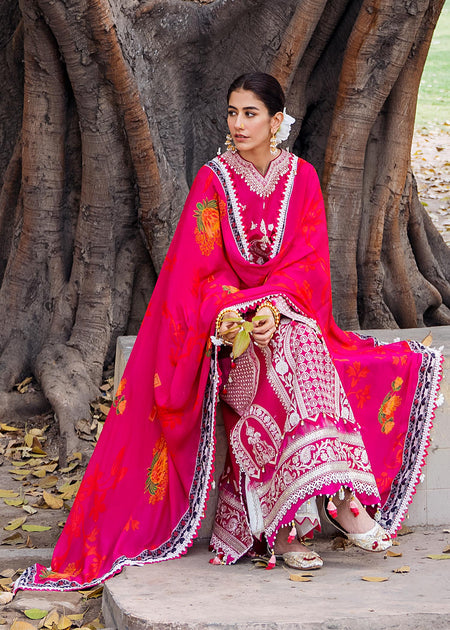 Embellished Pakistani Raw Silk Pink Kameez Salwar 2023
