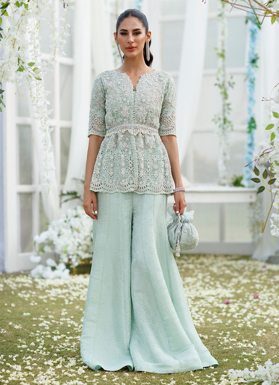 Embellished Pakistani Wedding Dress Designer Peplum Suit Nameera by Farooq Embellished Pakistani Wedding Dress Designer Peplum Suit Nameera by Farooq