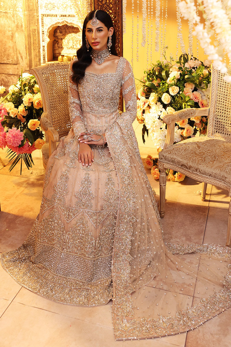 Elegant Peach Pakistani Bridal Dress Gown