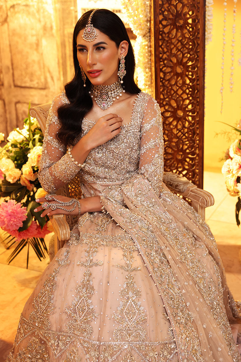 Elegant Peach Pakistani Bridal Dress Gown