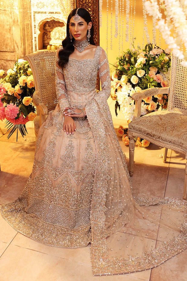 Embellished Peach Bridal Dress Pakistani in Gown Style