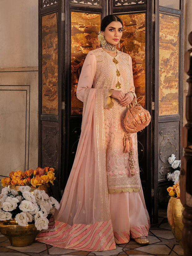 Embellished Peach Punjabi Sharara Suits for Pakistani Dresses