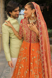 Embellished Pishwas in Yellow Pakistani Mehndi Dress