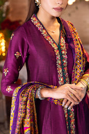 Embellished Purple Long Frock Dupatta Pakistani Party Dress