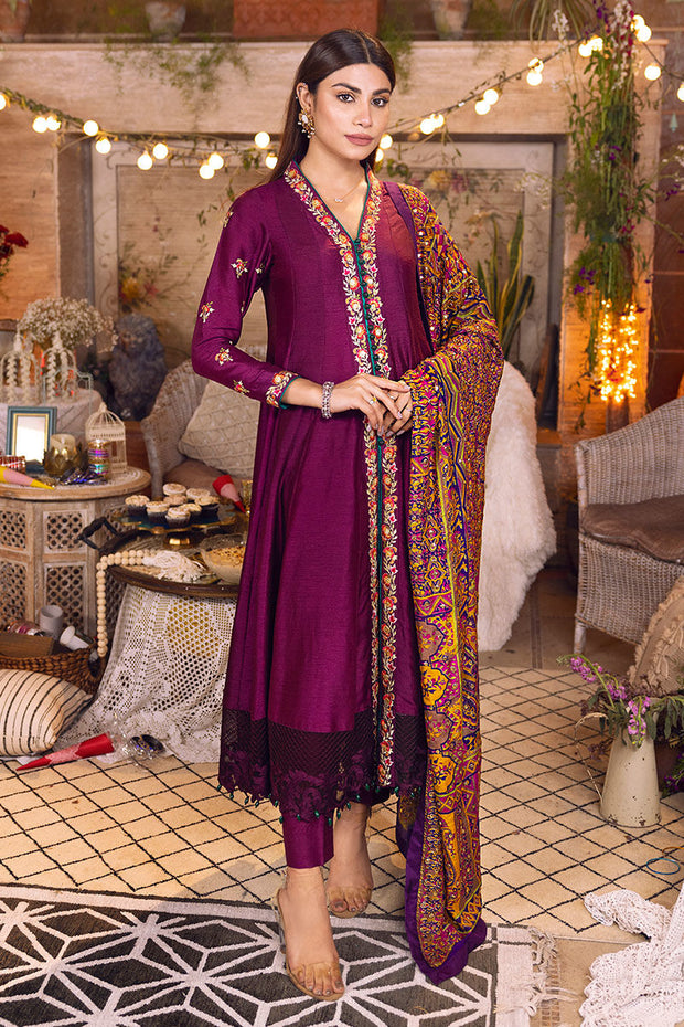 Embellished Purple Long Frock Dupatta Pakistani Party Dresses