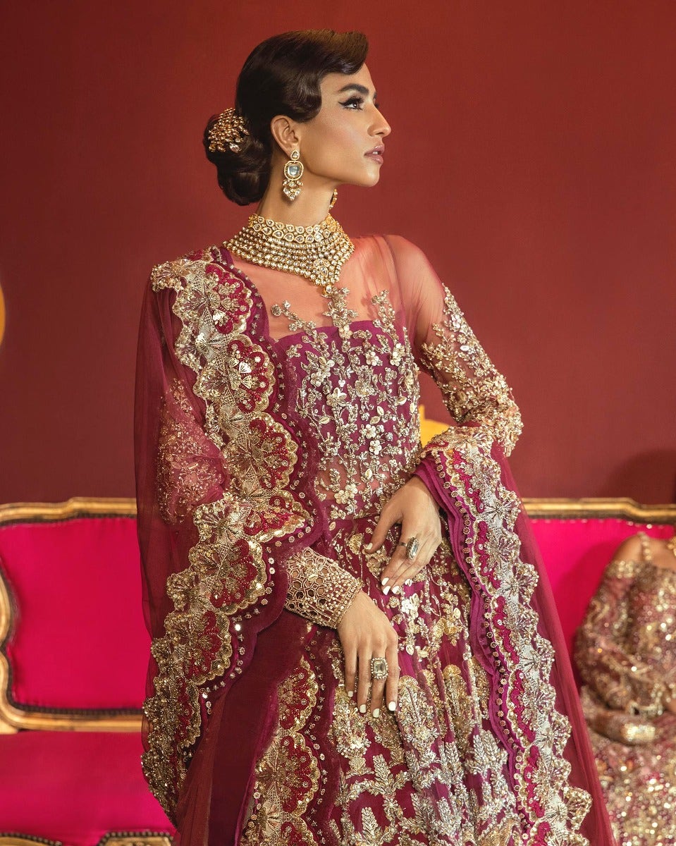 Embellished Rani Pink Bridal Lehenga Gown Dress 2022