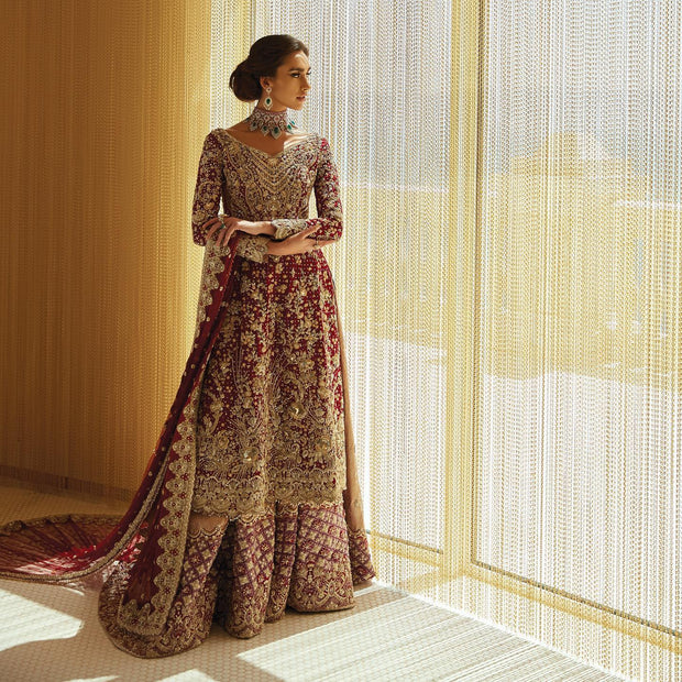 Embellished Red Bridal Lehnga with Long Kameez 