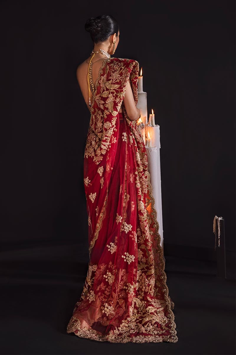 Embellished Red Bridal Saree in Net Chiffon for Wedding Wear Nameera — free download