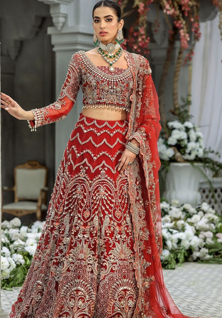 Embellished Red Choli Lehenga Pakistani Bridal Dresses – Nameera by Farooq