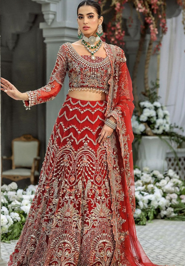 Embellished Red Choli Lehenga for Pakistani Bridal Dresses 2023
