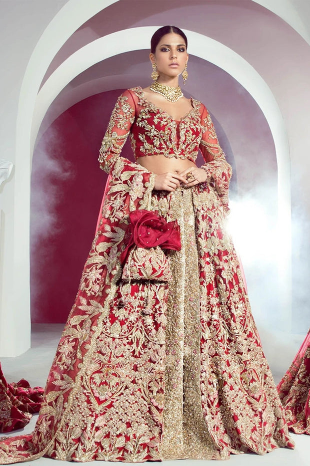 Embellished Red Indian Bridal Lehenga Dress 