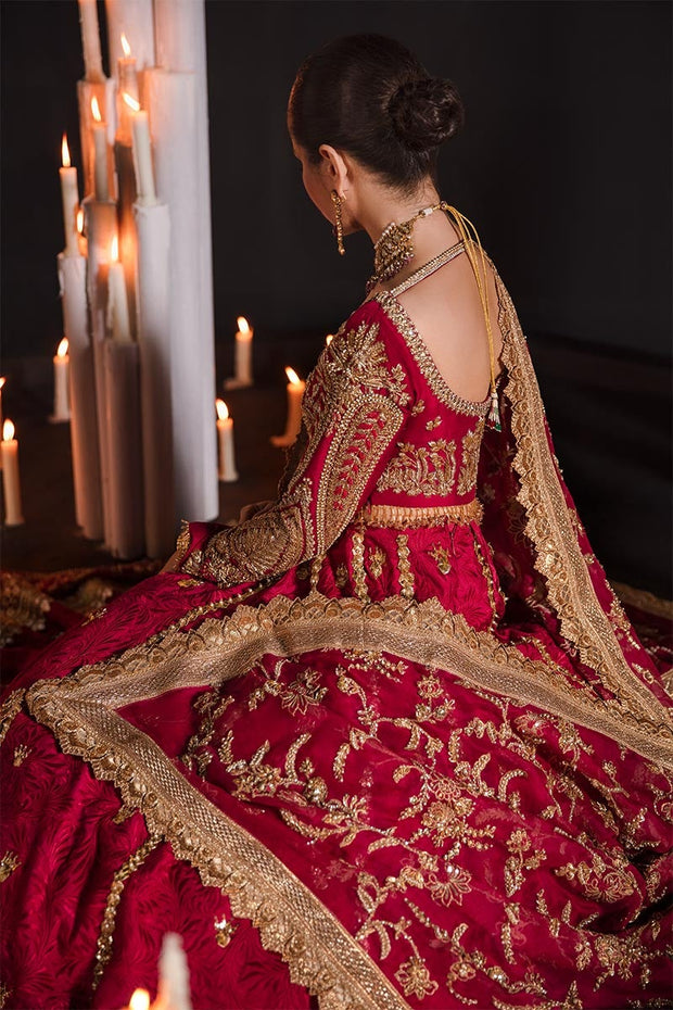 Embellished Red Lehenga Bridal Dress in Raw Silk 2022