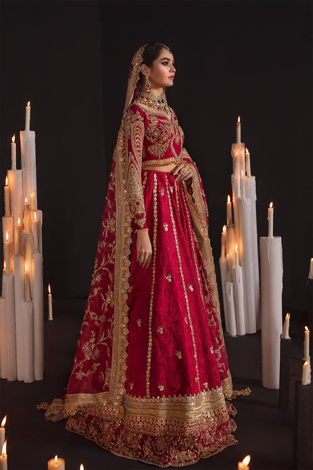 Embellished Red Lehenga Bridal Dress in Raw Silk
