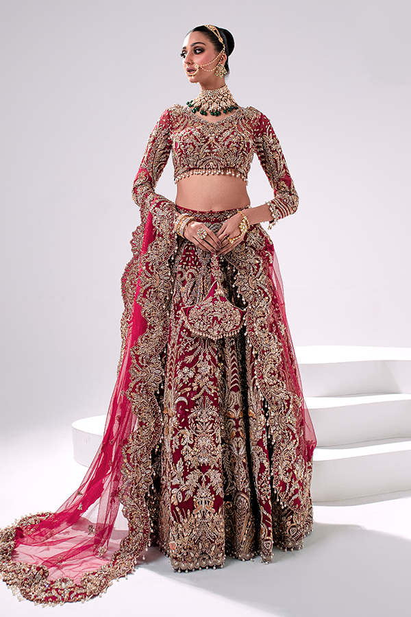 Embellished Red Pakistani Bridal Lehenga for Weddings