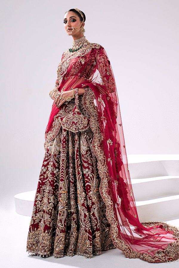 Embellished Red Pakistani Bridal Lehenga for Weddings