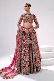 Embellished Red Lehenga with Choli and Dupatta Pakistani Bridal Dress in Premium Net Fabric