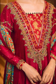 Embellished Red Long Frock Dupatta Pakistani Party Dresses 2022