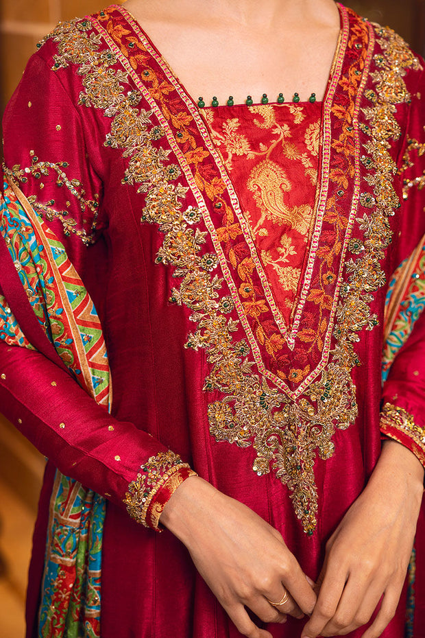 Embellished Red Long Frock Dupatta Pakistani Party Dresses 2022