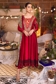 Embellished Red Long Frock Dupatta Pakistani Party Dresses