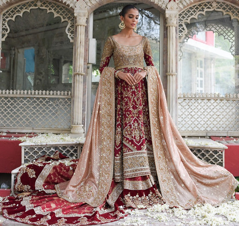 Embellished Red Long Shirt Lehenga