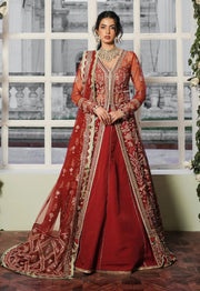 Embellished Red Pakistani Bridal Dress in Gown Sharara Style