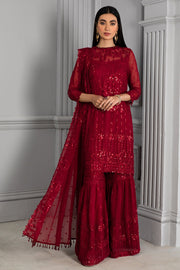 Embellished Red Pakistani Dress with Gharara 2022