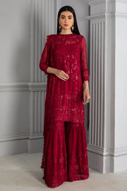 Embellished Red Pakistani Dress with Gharara Designer