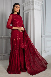 Embellished Red Pakistani Dress with Gharara Latest
