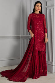 Embellished Red Pakistani Dress with Gharara Online