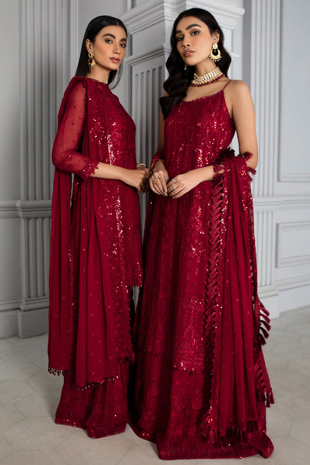 Embellished Red Pakistani Dress with Gharara
