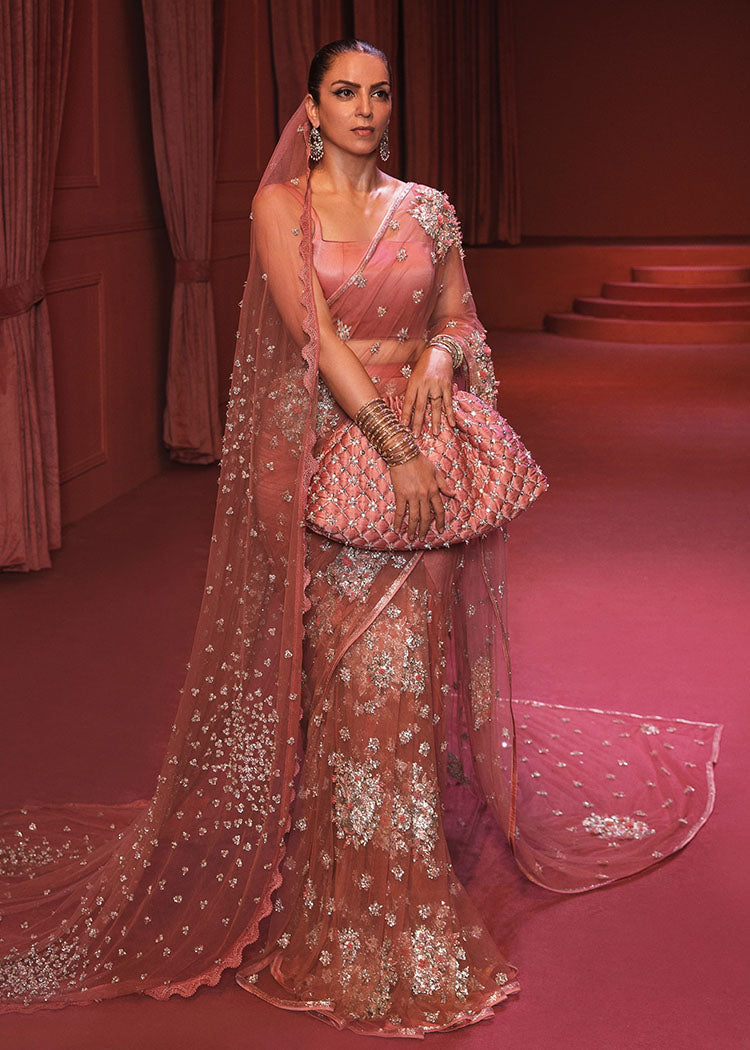 Embellished Rose Gold Saree - Elegance for Pakistani Brides