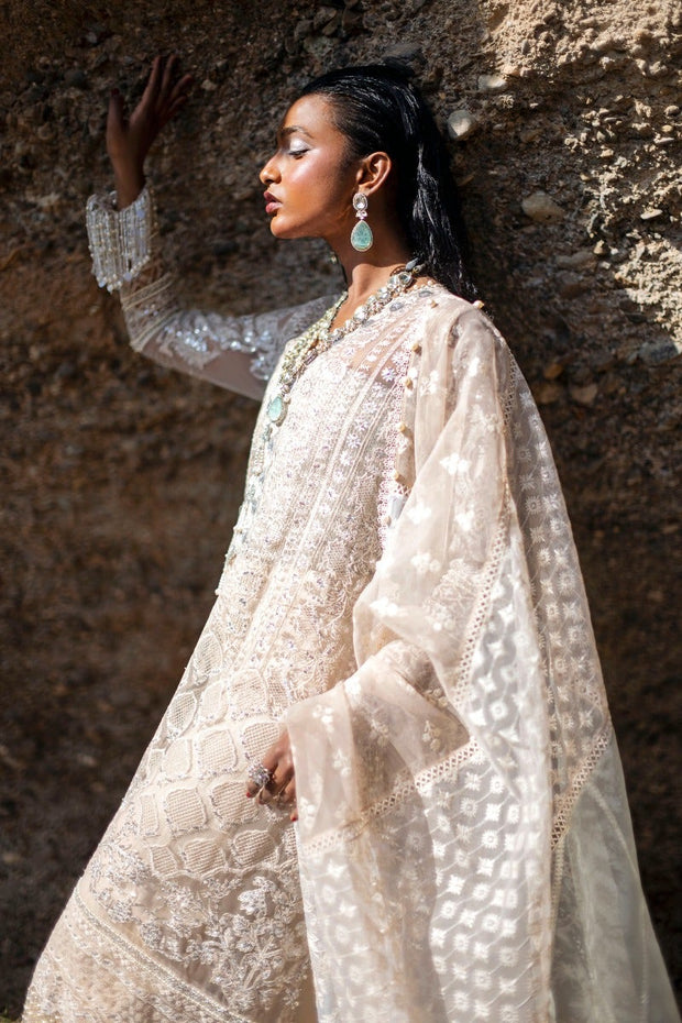 Embellished Sana Safinaz Net White Kameez Salwar
