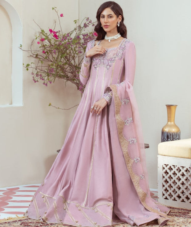 Embellished Silk Pishwas Design Dress for Party Wear