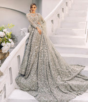 Embellished Silver Grey Lehenga Bridal Gown for Wedding Wear