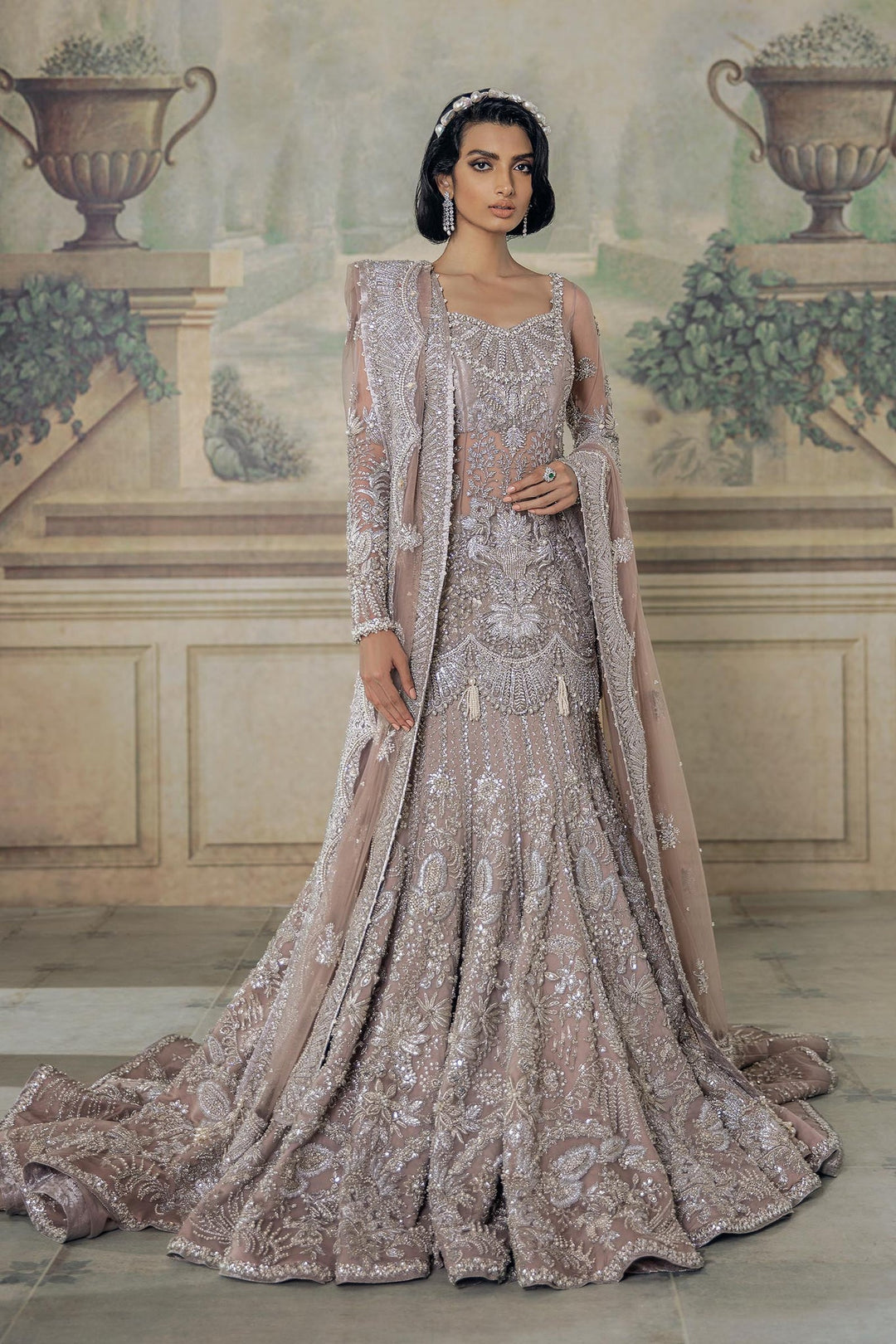 Silver Grey Mermaid Lehenga for Bridal Wear