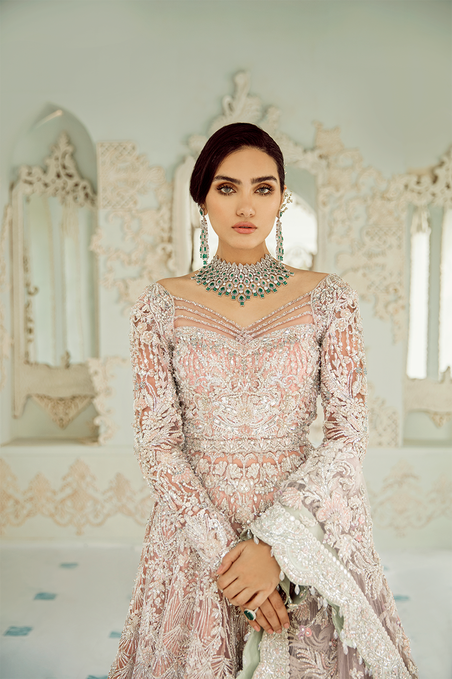 Embellished Silver Pink Bridal Lehenga 