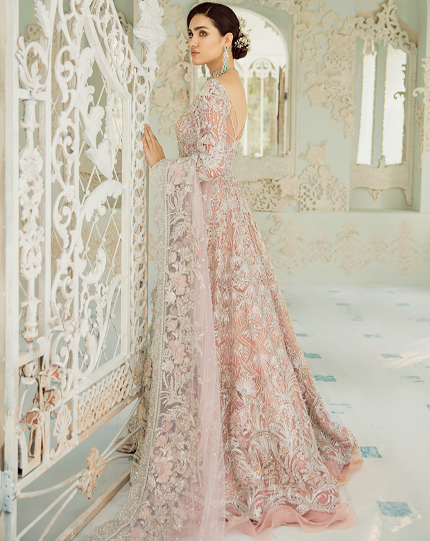 Embellished Silver Pink Bridal Lehenga for Bridal Wear 2022
