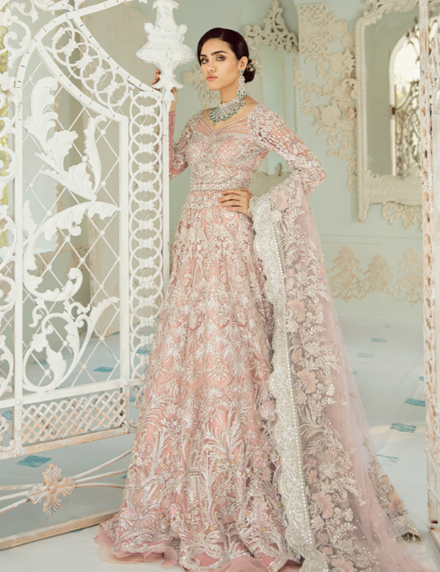 Embellished Silver Pink Bridal Lehenga for Bridal Wear