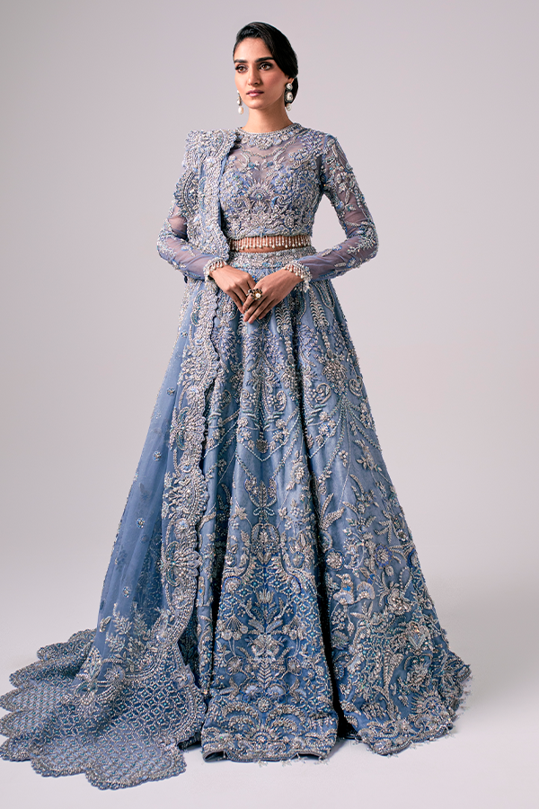 Luxury Sky Blue Pakistani Bridal Lehenga Dress